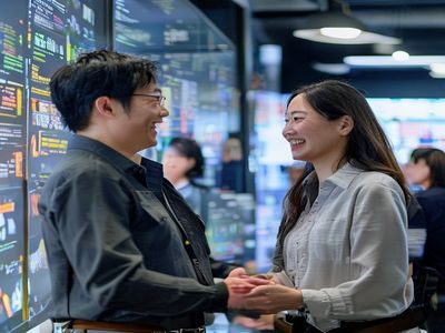 张维，日本女优大全创始人兼首席内容官，在办公室内微笑着与团队成员交流内容策略，背景是满墙的资讯数据看板
