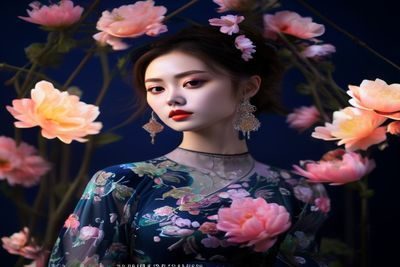 明日花绮罗个性风格演艺照，暗调光线配色，展现其独特的视觉艺术风格